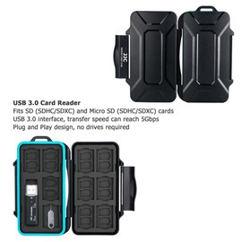 JJC Memory Card Case 30 Slots Carrying Water-Resistant Holder Storage SD SDHC SDXC Micro SD TF Cards with USB 3.0 Memory Card Reader for SD Micro SD & Carabiner & Card Removal Tool