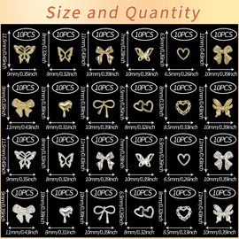 240 Pcs Alloy Gold Silver Nail Charms, Butterfly Heart Bow Gold Silver Nail Charms and Gems, 3D Y2K Metal Nails Jewels for DIY Nails Design Craft