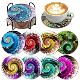 Dmiuhbl 8Pcs Diamond Painting Coasters with Holder Absorbent Coffee Tea Coaster with Non-Slip Bottom Cork Coaster DIY Diamond Art Coasters Kit for Beginners Adults and Kids Craft Gifts