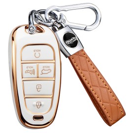 for Hyundai Key Fob Cover with Keychain, Premium TPU Key Case Shell for 2024 2023 2022 Hyundai Sonata, Tucson, Santa Cruz, Remote Smart Car Key Fob Protector（5 Buttons Ivory）