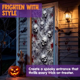JOYIN Halloween Scary 3D Skull Door Cover, 80" x 28" Spooky Front Door Decor, Large Fabric Skull Banner for Indoor Outdoor Halloween Party, Haunted House Wall Decoration Supplies