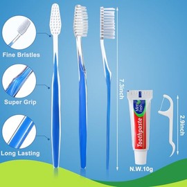 FoldTier 200 juegos de cepillos de dientes desechables con pasta de dientes y hilo dental a granel envueltos individualmente 0.35 oz de pasta de dient