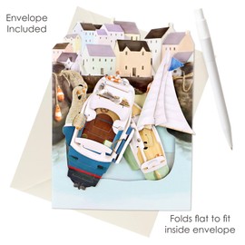 Santoro Swing Card, 3D Pop Up Greeting Card - Seaside Harbour - Boats and Sailing - for Him, for Dad, Father's Day, Birthday