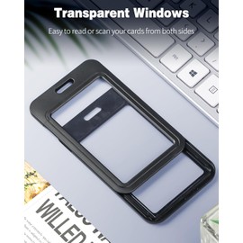 Pawfly 3 Pack Sliding Badge Holder with Double-Sided Windows Vertical Hard Plastic Case Black Card Protector Pouch for Office School ID Credit Cards Proximity Key Cards Driver’s Licenses and Passes