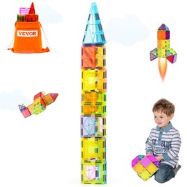 VEVOR Magnetic Tiles, 32 PCS Magnetic Building Blocks for Kids, Magnet Building Set with Storage Bag, STEM Sensory Educational Construction Stacking Toys Gift for Toddlers Boys and Girls 3+ Year Old