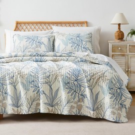 Southshore Fine Living, Inc. Oversized Quilt Bedding Set, 2-Piece Twin XL Coverlet with Matching Pillow Sham, Tropical Print Coverlet, All Season Quilt Bedspread, Lightweight Twin XL Quilts, Blue