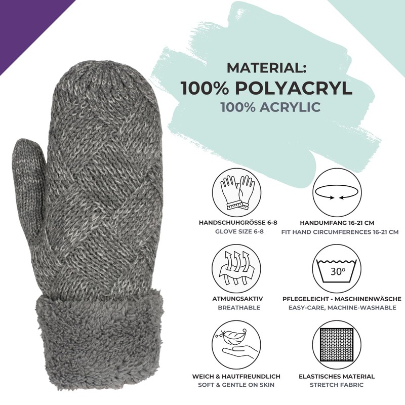 styleBREAKER 09010031 Women's Warm Winter Knitted Mittens, Gloves with Diamond