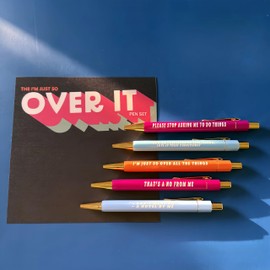 Jxueych 5 Pcs Funny Pens with Paper, Assorted Colors Retractable Ballpoint Pen, Black Ink 1.0 Mm Medium Point Quick Drying for Writing Drawing Journaling Note Taking (Over It)