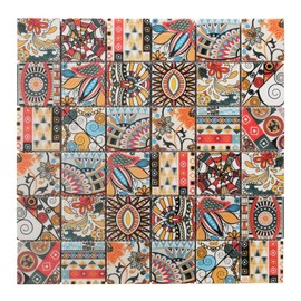 2x2 Square Marble Mosaic Painted with Inject Colorful Maiolica Mexican Style Mesh-Backed Tile for Wall and Floor, Backsplash, Kitchen, Bathroom, Accent Wall, Fireplace Surround by Tenedos (1)