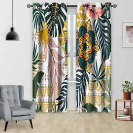 Aimego Boho Floral Tropical Blackout Curtains - Colorful Bohemian Abstract Flowers Drapes Decor for Bedroom Living Room Window Darkening Curtain 2 Panel Set, 52" x 84"
