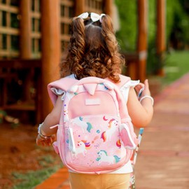 mommore Toddler Backpack, Kids Backpack with Leash, Unicorn Backpack for Girls 2-4, Cute 3D Cartoon Preschool Kindergarten Backpacks, Pink