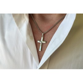 Heartland Store Sterling Silver Men's Cross Necklace - USA-Made, High Polish Pendant for Daily Wear or Ideal Present for Holidays & Special Occasions- 24" 2.2mm Sterling Silver Chain with Clasp