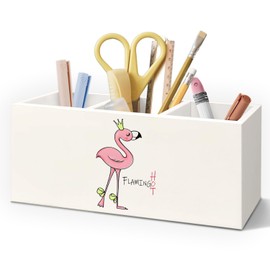AQYIP Funny Flamingo Wooden Pen Pencil Holder for Desk Accessories, Preppy Girly Desk Decor, Funny Pink Flamingo Wood Makeup Brush Toothbrush Holder Organizer for Vanity Bathroom