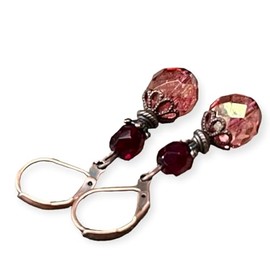 Vintage Ohrringe mit lb√∂hmischen Glasperlen - granatrot, pink golden luster, weinrot blutrot kupfer