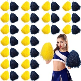 Daifunli 40 Pcs Cheerleading Pom Poms with Plastic Handles Cheerleader Squad Spirited Sports Dance Fun Foil Pompoms Hand Flowers for Adults Rooters Cheering Party(Yellow, Blue)