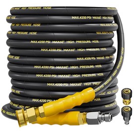 4200PSI Pressure Washer Hose 50FT with 3/8" Swivel Quick Connect for Cold/Hot Water, Kink Resistant Steel Wire Braided, Wear Resistant Power Washer Hose with 2 M22 14mm Adapter Set