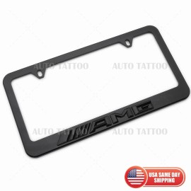 AutoTattoo 1x Mercedes-AMG 3D Gloss Black License Plate Frame Cover Decorate + Screw Caps