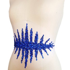 Individuality Handmade Bling Patches Sew On Fix Beaded Crystal Sequins Rhinestone Applique Trim for Wedding Dress DIY Bridal Belt 20x33cm Waist Decoration (Blue)