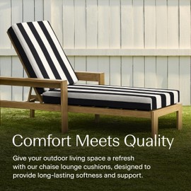 Honeycomb Honeycomb Outdoor Chaise, 22.5" W x 70" L, Cabana Stripe Black & Ivory Patio Cushion