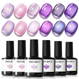 modelones Cat Eye Gel Nail Polish, 6 Colors Purple Pink Glitter Gel Polish Set with Magnet Sparkle Galaxy Series Nail Polish Kit Soak Off Led Nail Art Manicure Salon DIY Gifts