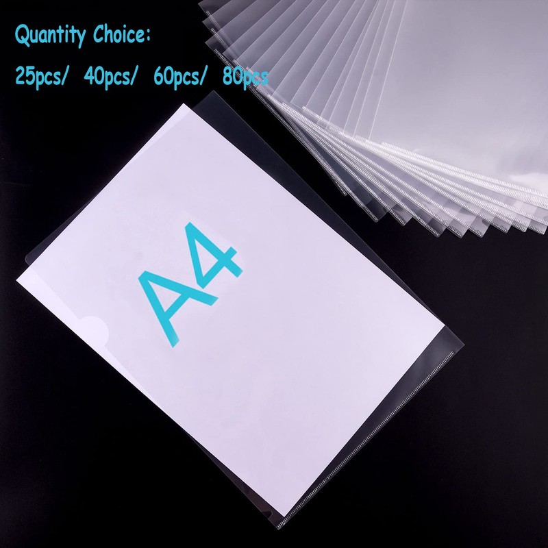 FEPITO Pack of 60 A4 Cut Flush Folders, Plastic Film