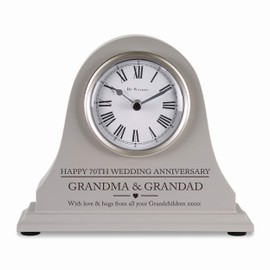 De Walden 70th Platinum Wedding anniversary couple gift Engraved Grey Mantel Clock