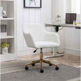 Modern Home Office Chair, Height Adjustable 360° Swivel, Gold Metal Base, Wool Fabric & Rolling Casterscolor: White, size: 63*58*85cm