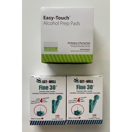 EasyTouch 200 Alcohol Prep Pads & 200 GET•WELL Fine 30g Universal Twist Lancets