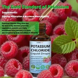 Potassium Chloride Liquid Drops, Highly Absorbable Potassium Salt Substitute, Liquid Potassium 99 mg Supplement for Electrolyte Fluid Balance Muscle Heart Blood Pressure Health Non-GMO, 30 Serving