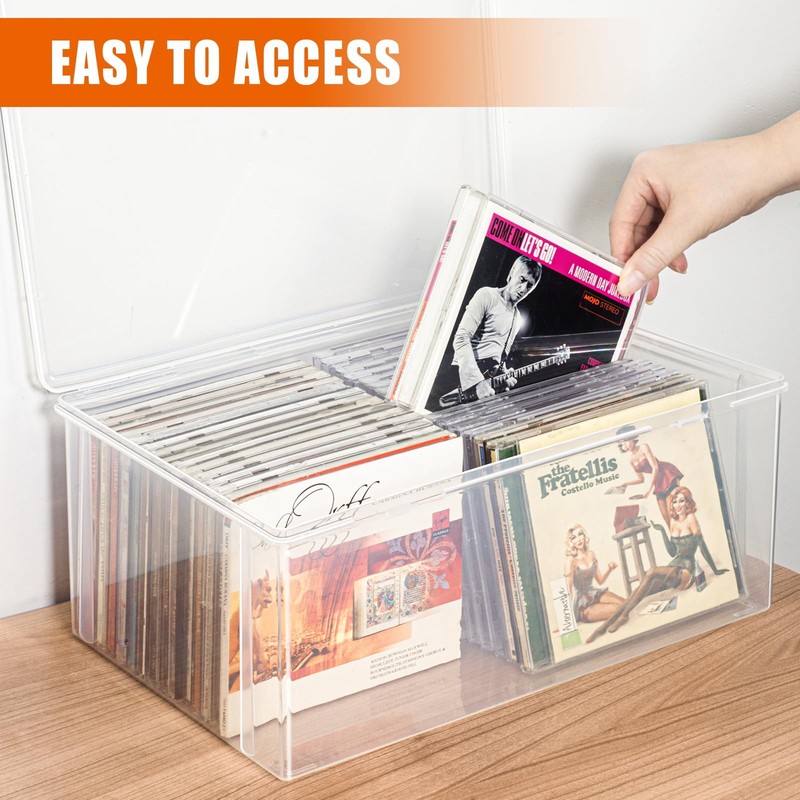 CD Storage Box, Stackable Clear Plastic CD Organizer