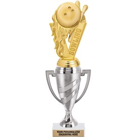 Crown Awards Bowling Trophy, 11" Silver Cup Bowling Tournament Trophies Includes Free Engraving, 10 Pack