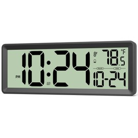 14" Large Digital Wall Clock Battery-Operated with Temperature, Date, DST | Big Digital Clock for kitchen, farmhouse, bedroom, bathroom, classroom, office, living room - Modern, Silent, Easy-to-Read