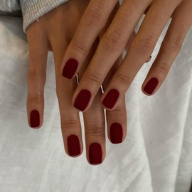 Matte Dark Red Press on Nails Short Square Natural Short Gel Nails Glue on Acrylic Nails Press ons 48Pcs Thick Reusable Fake Nails for Women Short Coffin Artificial Nails Solid Color Square Nails