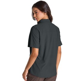 Womens Safari Hiking Sun Shirts UPF 50+ UV Sun Protection Quick Dry Lightweight Short Sleeve Button Shirts (5080 Black Grey XL)