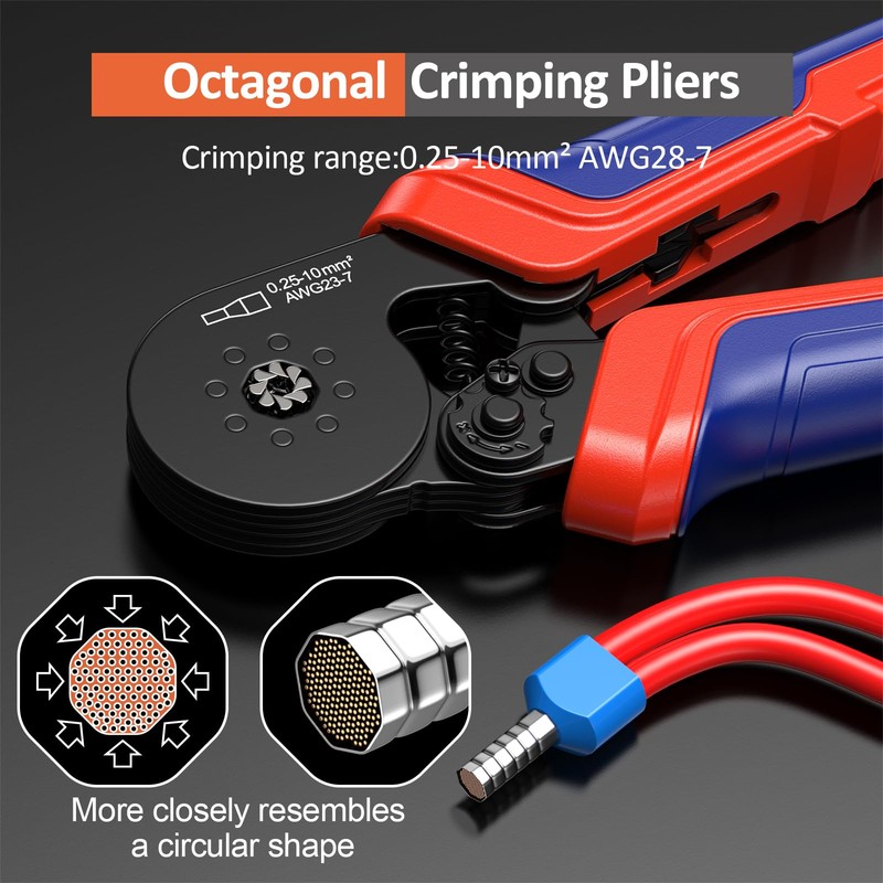 Crimping Pliers Set, Preciva Eight Sided Crimping Pliers 0.25-10mm², 1250