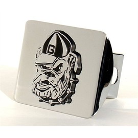 University of Georgia Bulldogs "Bright Polished Chrome with "Bulldog" Emblem" Metal Trailer Hitch Cover Fits 5.1cm Auto