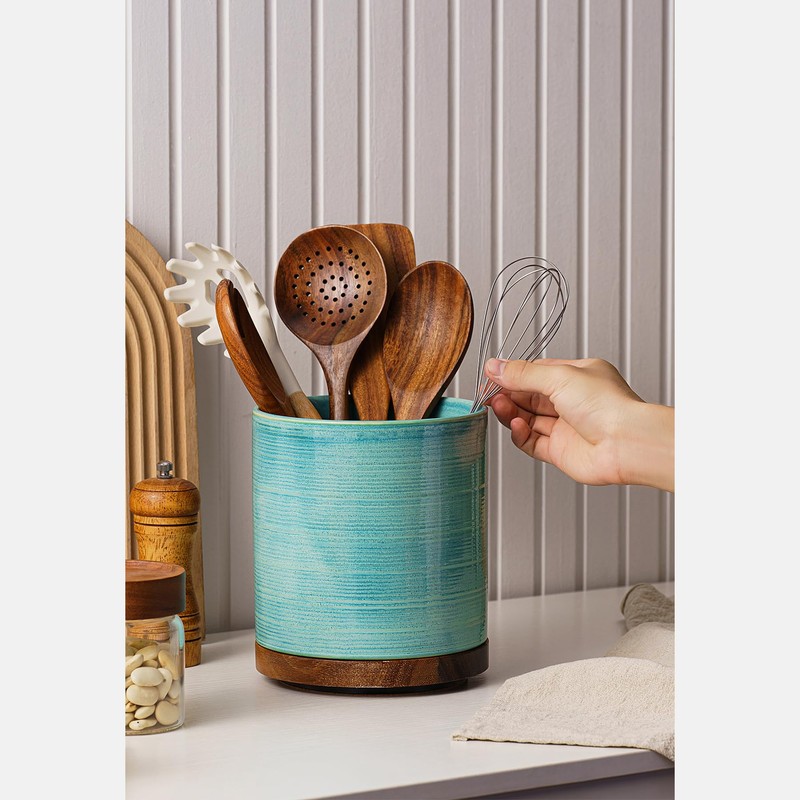 MIKIGEY Utensil Holder, 360° Rotating Extra Large Ceramic Kitchen Utensil