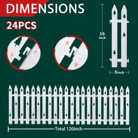 Extra Height 16” Christmas Tree Fence, 24pcs Christmas Tree Gate, White Christmas Fence Decorations for Cat, Small Dog, Suit for Christmas, Birthday, Wedding Decoration