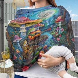 Youngerbaby Frog Mushroom Baby Car Seat Cover Nursing Breastfeeding Scarf Shawl Stretchy Infant Carseat Canopy for Stroller High Chair Shopping Cart Newborn Shower Gift Boy Girl Necessities