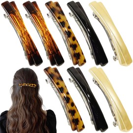 8 PCS Tortoise Shell Hair Clips Curved Glossy Thin Hair Flat Clip French Hair Barrette Matte Hair Clips Styling Acetate Small Hair Accessories for Women Girls