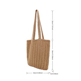 TeeYee Boho Crochet Summer Handbag Handmade Cotton Rope Knit Shoulder Bag for Women Bohemia Tote with Hollow Design for Beach tan