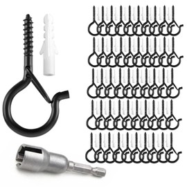 50 PCS Q-Hanger Hooks with Safety Buckle, Windproof Screw Wall Ceiling Hooks for Outdoor String Lights Hanging Christmas Lights, Plants, with 1 Wing Nut Driver (Black, 50 Pack)