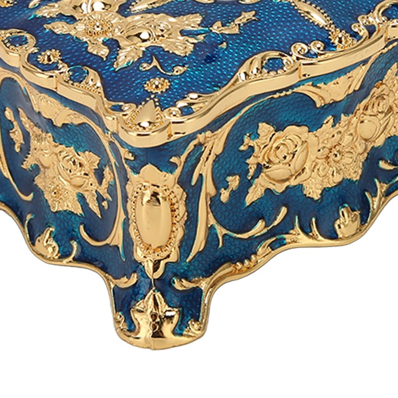 Royalblue Rhinestone Jewelry Box Ring Retro Flower Engraved Earrings Necklace