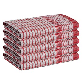 Luxury Terry Cloth Tea Towels Red and White Pack of 5