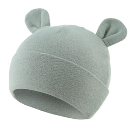 JANGANNSA Newborn Baby Hat Cotton Bear Beanie for Boys Girls Cute Infant Toddler Hats (0-6 Months, GrayGreen)