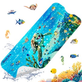 XIYUNTE Baby Bath Mat for Tub Non Slip, 40''x16'' Extra Long Kids Bath Tub Mat Non Slip, Safety Baby Bathtub Shower Mat with Suction Cups and Drain Holes, Machine Washable, Blue Sea