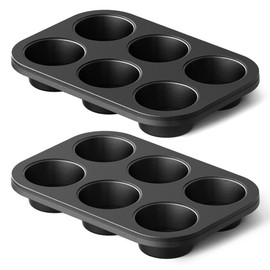 HONGBAKE Cast Iron Muffin Pan, Pre-Seasoned 6-Cup Muffin Tin, 2 Pack Nonstick Uncoated Cupcake Pans for Scones, Stovetop & Oven Safe, Standard Size, Non-Toxic