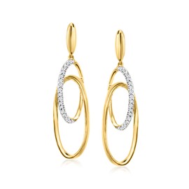 Ross-Simons 0.10 ct. t.w. Diamond Double-Oval Drop Earrings in 18kt Gold Over Sterling
