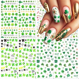 St Patricks Day Nail Stickers Shamrock Nail Decals 8 Sheets 3D Self-Adhesive Luck Four Leaf Clover Nail Art Stickers Irish Nail Design Stickers St. Patrick's Day Nail Supplies for Women DIY Manicure