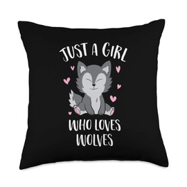 Just A Girl Who Loves Wolves Cute Wolf Girl Throw Pillow